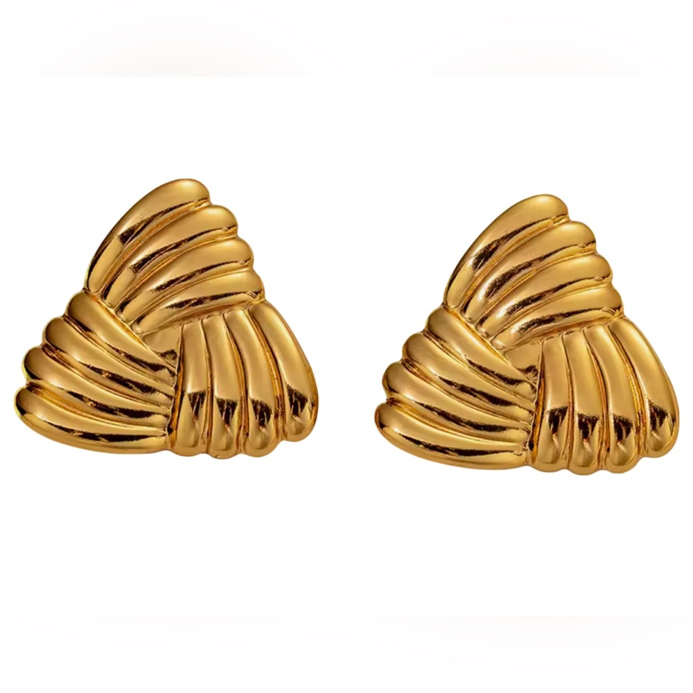 Woven Chunky Triangle Stud Earrings Stainless Steel